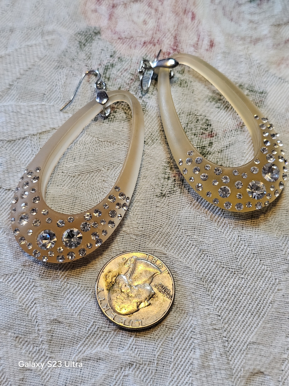 Crystal Accent Cream Teardrop Dangle Earrings - Unbranded